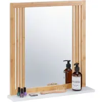 Relaxdays Miroir de salle de bain avec étagère, en bambou et MDF, rectangulaire, H x l x P : 56,5 x 54 x 10 cm, miroir à suspendre, naturel/blanc