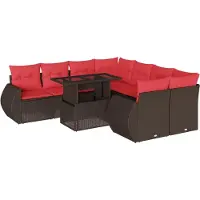 Syfax Ensemble de canapé de jardin 9 pcs avec coussins marron résine tressée