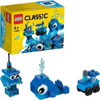 LEGO 11006 Classic Blue Creative Set, jouet créatif à partir de 4 ans avec jouet baleine, train, robot, cadeau pour enfants Boîte de briques