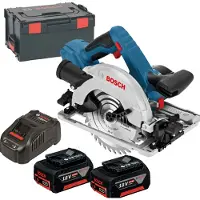 Bosch Scie circulaire portative sans fil GKS 18V-57 G avec 2x batterie 5,0 Ah + chargeur GAL 1880 CV+ L-Boxx 06016A2100