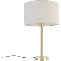 QAZQA Lampe de table classique en laiton avec abat-jour gris clair 35 cm - Simplo