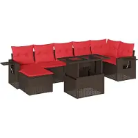 Syfax Ensemble de canapé de jardin 8 pcs avec coussins marron résine tressée