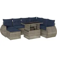 Syfax Ensemble de canapé de jardin 8 pcs avec coussins gris résine tressée