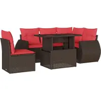 Syfax Ensemble de canapé de jardin 6 pcs avec coussins marron résine tressée