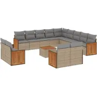 vidaXL Ensemble de salon de jardin 14 pièces avec coussins Beige Poly Rattan