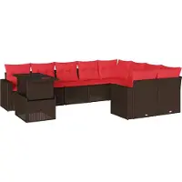 Syfax Ensemble de canapé de jardin 10 pcs avec coussins marron résine tressée