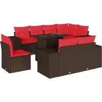 Syfax Ensemble de canapé de jardin 9 pcs avec coussins marron résine tressée