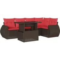 Syfax Ensemble de canapé de jardin 6 pcs avec coussins marron résine tressée