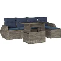 Syfax Ensemble de canapé de jardin 6 pcs avec coussins gris résine tressée