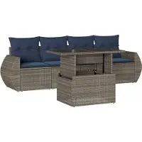Syfax Ensemble de canapé de jardin 5 pcs avec coussins gris résine tressée