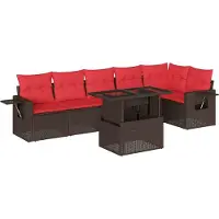 Syfax Ensemble de canapé de jardin 7 pcs avec coussins marron résine tressée