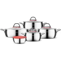 Karaca Emirgan XL Cookware with Storage Lid Induction Base Made of Steel Pack of 10, Poêle + casserole, Argent