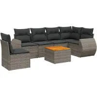 vidaXL Ensemble de salon de jardin 7 pièces avec coussins Gris Poly rotin
