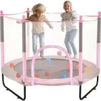 Vevor Trampoline d'extérieur pour enfants Mini trampoline de loisirs 1545 mm pour jeunes enfants Cadeau d'anniversaire Jouets de Noël pour enfants à partir de 3 ans Rose