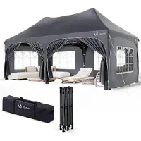 VOUNOT Tente pliante 3 x 6 m, imperméable, avec 6 parois latérales, tente de réception, tente de jardin, gris