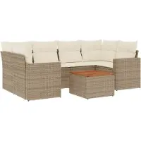 vidaXL Ensemble de salon de jardin 7 pièces avec coussins Beige Poly Rattan