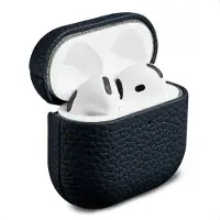 Accezz Coque en cuir véritable pour Apple Airpods 4 - Bleu foncé