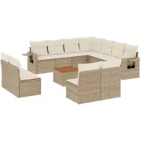 vidaXL Ensemble de 12 canapés de jardin avec coussins Beige Poly Rattan