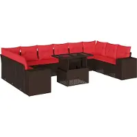 Syfax Ensemble de canapé de jardin 11 pcs avec coussins marron résine tressée