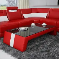 Xl Moebel Gmbh Table basse moderne salon Table d'appoint verre Coussin cuir Tables design