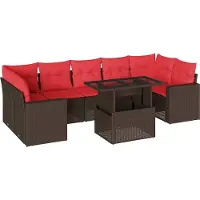 Syfax Ensemble de canapé de jardin 8 pcs avec coussins marron résine tressée