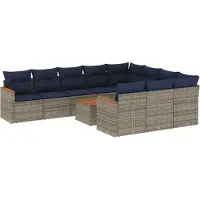 Syfax Ensemble de canapé de jardin 11 pcs avec coussins gris résine tressée