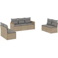 vidaXL Ensemble de salon de jardin 7 pièces avec coussins Beige Poly Rattan
