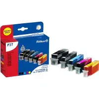 Pelikan P37 - Pack de 5 - noir, jaune, cyan, magenta - compatible - cartouche d'encre - pour Canon PIXMA TS5051, TS5053, TS5055, TS6050, TS6051, TS6052, TS8051, TS8052, TS9050, TS9055