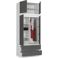 BDW Armoire avec 4 portes, 4 étagères, cintres, blanc / gris