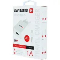 Swissten Chargeur USB Smart IC avec 1x USB 1A Power + câble de données USB / Lightning 1,2 M (5 W, 1 portion), Chargeur USB, Blanc