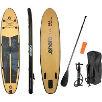 Enero Planche de SUP gonflable NEPTUN WOODEN 320x76x15 cm - Set jusqu'à 145 kg - Stand Up Paddle en design bois