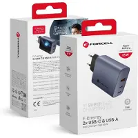 Forcell F-Energy Chargeur secteur GaN - 65W avec ports : 2x USB C et USB A avec PD et charge QC 4.0