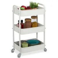 Relaxdays Chariot , 3 étages, chariot de service, chariot de cuisine, de salle de bain et de bureau, étagère à roulettes, 71,5 x 43,5 x 29,5 cm, chariot de bricolage, blanc
