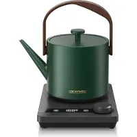 Arendo Bouilloire avec réglage de la température 40-100 °C, acier inoxydable, 0,6 l, 1000 W, fonction maintien au chaud, base 360°, bec verseur en col de cygne, sans BPA, MOCI