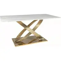 Feldmann-Wohnen Table de salle à manger Heraclea, modèle de cuisine en céramique, finitions au choix : blanc, marbre, doré