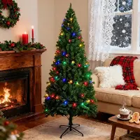 ZMH Sapin de Noël artificiel 210 cm avec 2 mètres de guirlandes lumineuses colorées 20LED Guirlandes lumineuses à piles Sapin de Noël Aiguilles en PVC pour l'intérieur