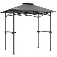 Wiltec Pavillon de barbecue Pavillon BBQ – 2,45 x 1,52 m – couleur grise – avec Extracteur de fumée et 2 Étagères – Tente Tonnelle de jardin Fête Camping Réception