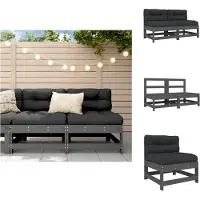 vidaXL Canapé central avec coussin 2 pcs. Gris Pin massif - Eléments de canapés de jardin
