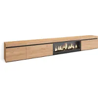 Skraut Home COZY Meuble TV, Banc Télé, 317x35x45cm, Cheminée électrique XXL, Chêne