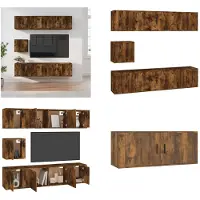 vidaXL 7 pcs. Set d'armoire TV chêne fumé bois composite - Ensemble d'armoires TV - Ensembles d'armoires TV - Meuble-paroi