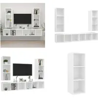 vidaXL Armoires murales TV 4 pcs. Blanc Bois composite - Armoire TV - Armoire TV suspendue - Armoire TV suspendue