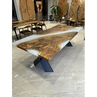 AEA Grande table de salle à manger Table de cuisine en résine époxyde Table en bois marron