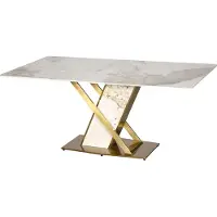 FURNLUX Table de salle à manger Modig Marbre Blanc Et Or 180cm / Couleur principale : Blanc / Dimensions : 180 x 75 x 90 cm