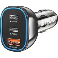 BWOO , chargeur USB-C 25 W + chargeur USB pour voiture 18 W, recharge rapide avec LED, noir transparent