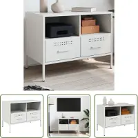 The Living Store Armoire TV blanche 68x39x50,5 cm Acier laminé à froid