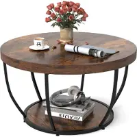 Costway Table basse ronde à 2 étages, table à thé/café robuste de 80 cm de diamètre & cadre métallique, table d'accentuation pour la maison avec plateau de table