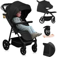 Lionelo Buggy MIRA jusqu'à 22 kg, Roues pivotantes 360°, Filtre UPF50+, Capote étanche XXL Noir
