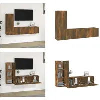vidaXL 3 pcs. Set d'armoire TV chêne fumé bois composite - Set d'armoire TV - Ensemble d'armoires TV - Armoire TV - Support TV