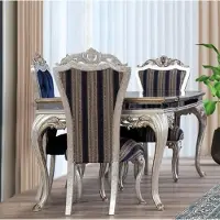 Casa Padrino Luxe Table de salle à manger baroque noir / or / argent - Noble table de salle à manger en bois massif avec verre miroir - Meubles de salle à manger baroques - Noble et somptueux