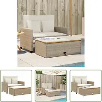 The Living Store Canapé de jardin avec coussins 2 places Beige Poly rotin & acacia